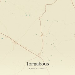 Retro Spanish map of Tornabous, Catalu�a. Vintage street map.