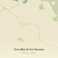 Retro Spanish map of Torralba de los Sisones, Arag�n. Vintage street map.