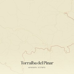 Retro Spanish map of Torralba del Pinar, Comunidad Valenciana. Vintage street map.