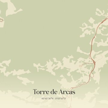 Retro Spanish map of Torre de Arcas, Arag�n. Vintage street map.