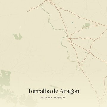 Retro Spanish map of Torralba de Arag�n, Arag�n. Vintage street map.