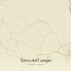 Retro Spanish map of Torre del Campo, Andaluc�a. Vintage street map.