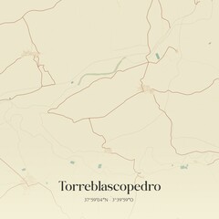 Retro Spanish map of Torreblascopedro, Andaluc�a. Vintage street map.