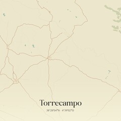 Retro Spanish map of Torrecampo, Andaluc�a. Vintage street map.