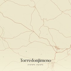 Retro Spanish map of Torredonjimeno, Andaluc�a. Vintage street map.