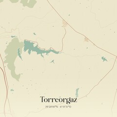 Obraz premium Retro Spanish map of Torreorgaz, Extremadura. Vintage street map.