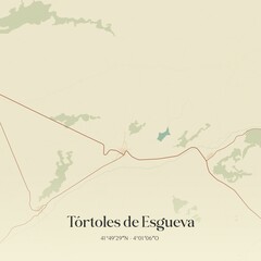 Retro Spanish map of T�rtoles de Esgueva, Castilla y Le�n. Vintage street map.