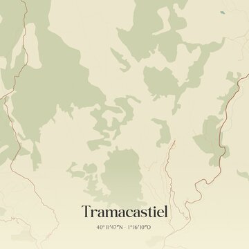 Retro Spanish map of Tramacastiel, Arag�n. Vintage street map.