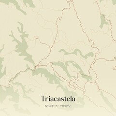 Retro Spanish map of Triacastela, Galicia. Vintage street map.