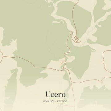 Retro Spanish map of Ucero, Castilla y Le�n. Vintage street map.