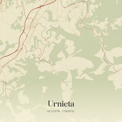 Retro Spanish map of Urnieta, Pa�s Vasco. Vintage street map.