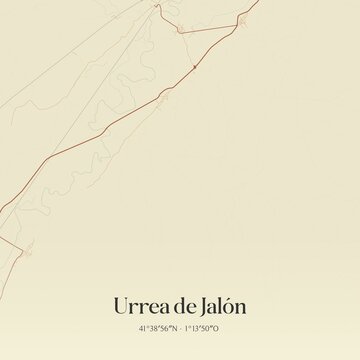 Retro Spanish map of Urrea de Jal�n, Arag�n. Vintage street map.
