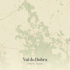 Retro Spanish map of Val do Dubra, Galicia. Vintage street map.