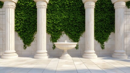Fototapeta premium A breathtaking courtyard of a Renaissance palace, featuring elegant marble columns, an ornate fountain