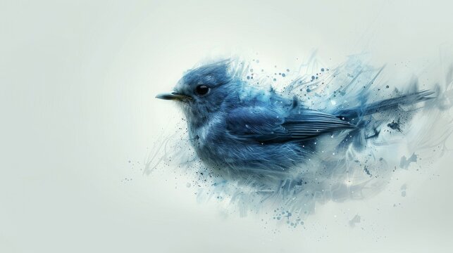 A blue bird is flying through a spray of water