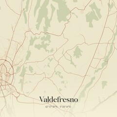 Retro Spanish map of Valdefresno, Castilla y Le�n. Vintage street map.