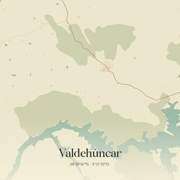 Retro Spanish map of Valdeh�ncar, Extremadura. Vintage street map.