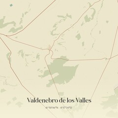 Retro Spanish map of Valdenebro de los Valles, Castilla y Le�n. Vintage street map.