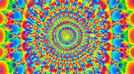 Obraz premium Vibrant Psychedelic Mandala Rainbow Tie Dye Abstract Art