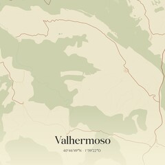 Obraz premium Retro Spanish map of Valhermoso, Castilla-La Mancha. Vintage street map.