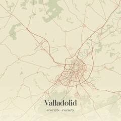 Fototapeta premium Retro Spanish map of Valladolid, Castilla y Le�n. Vintage street map.