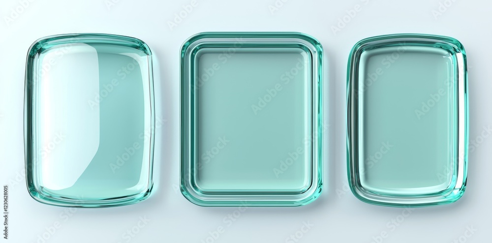 Poster transparent glossy round shapes or glass buttons in 3d rendering.