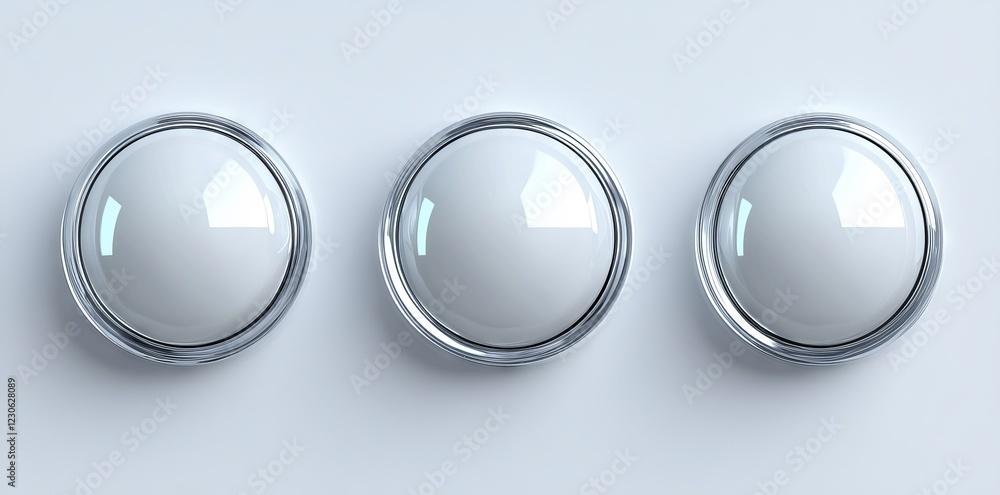 Poster 3d rendering featuring glass buttons or clear, shiny round shapes.