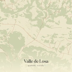 Retro Spanish map of Valle de Losa, Castilla y Le�n. Vintage street map.