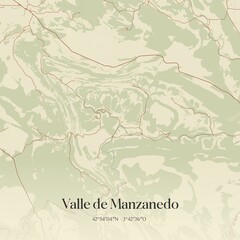 Retro Spanish map of Valle de Manzanedo, Castilla y Le�n. Vintage street map.