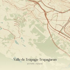 Retro Spanish map of Valle de Tr�paga-Trapagaran, Pa�s Vasco. Vintage street map.
