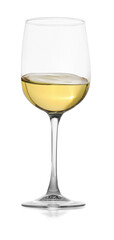 Tasty wine in glass on white background