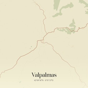 Retro Spanish map of Valpalmas, Arag�n. Vintage street map.