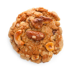 One tasty cookie with nuts isolated on white, top view