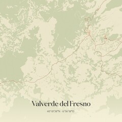 Obraz premium Retro Spanish map of Valverde del Fresno, Extremadura. Vintage street map.