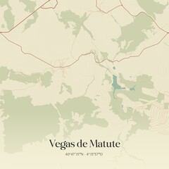 Fototapeta premium Retro Spanish map of Vegas de Matute, Castilla y Le�n. Vintage street map.