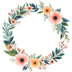 Fototapeta premium Set for cards, flowers. Clip art. Decor. Flowers with leaves. Round flower frame. Ideas for invitations. Holidays. Spring. Summer.
