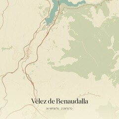 Fototapeta premium Retro Spanish map of V�lez de Benaudalla, Andaluc�a. Vintage street map.