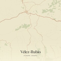 Retro Spanish map of V�lez-Rubio, Andaluc�a. Vintage street map.