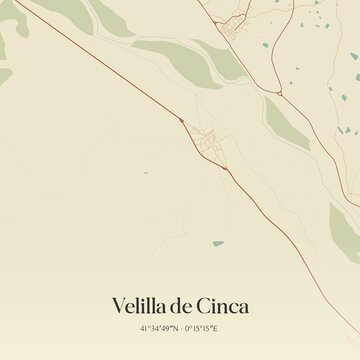 Retro Spanish map of Velilla de Cinca, Arag�n. Vintage street map.