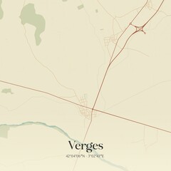 Retro Spanish map of Verges, Catalu�a. Vintage street map.