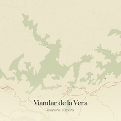 Retro Spanish map of Viandar de la Vera, Extremadura. Vintage street map.