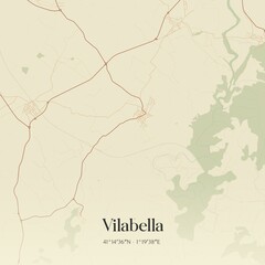 Retro Spanish map of Vilabella, Catalu�a. Vintage street map.
