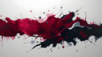 Charcoal, Burgundy, Silver Minimalist Paint Splash Background on Light Gray Canvas. Use as graphic resource or wallpaper.