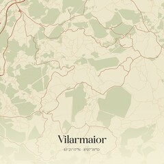Obraz premium Retro Spanish map of Vilarmaior, Galicia. Vintage street map.
