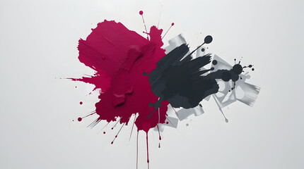 Charcoal, Burgundy, Silver Minimalist Paint Splash Background on Light Gray Canvas. Use as graphic resource or wallpaper.