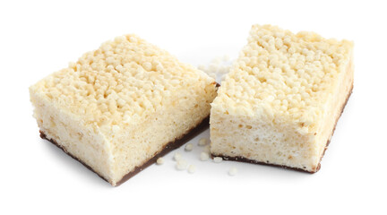 Delicious puffed rice bars isolated on white