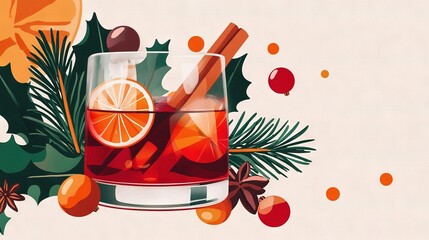  Mulled glass with orange slices & cinnamon stick garnish
