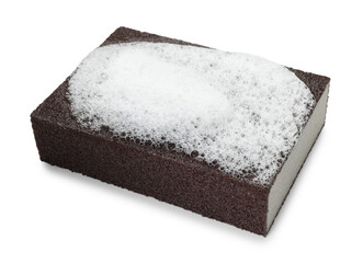 One brown sponge with foam isolated on white