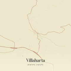 Fototapeta premium Retro Spanish map of Villaharta, Andaluc�a. Vintage street map.