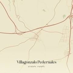 Retro Spanish map of Villagonzalo Pedernales, Castilla y Le�n. Vintage street map.